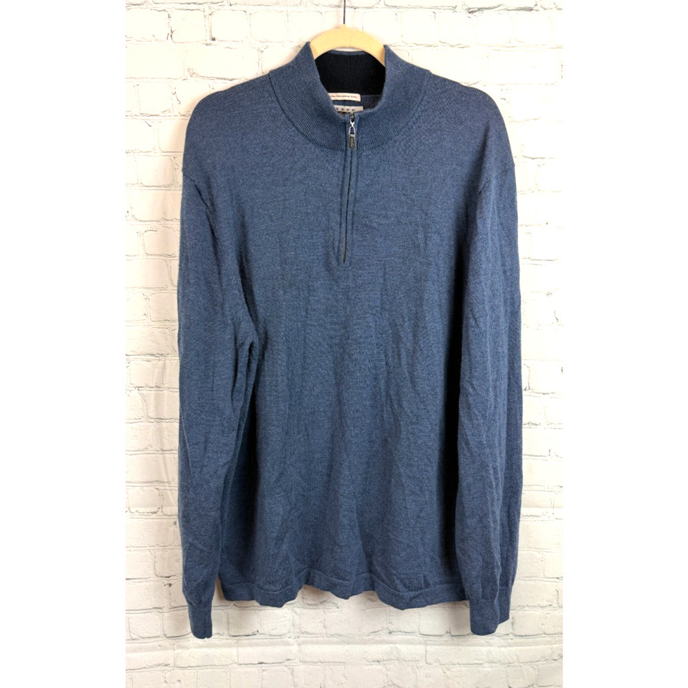 JOSEPH ABBOUD blue extra fine merino wool knit mens sweater 1/4 zip 3XLT